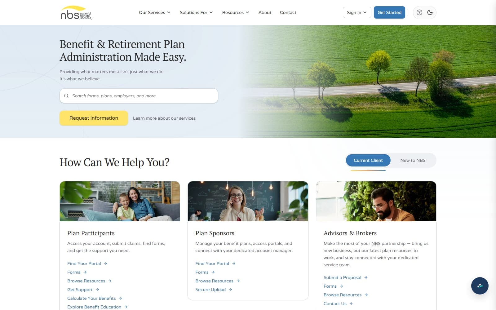 The rebuilt National Benefit Services home page